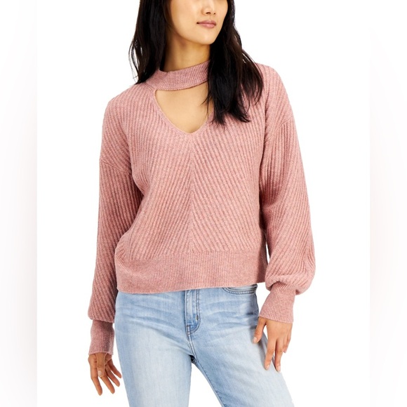 HOOKED UP BY IOT women Juniors' Mossy Choker Sweater rose XS - Picture 3 of 14